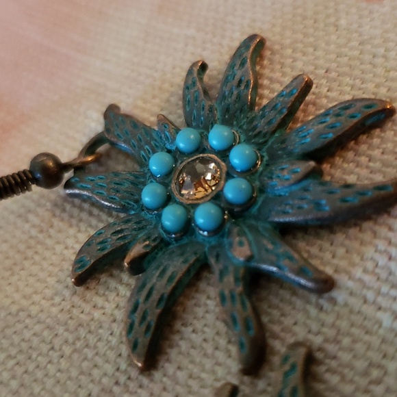 Turquoise Flower Earrings Sun Earrings Tarnish Boho Nature - Picture 5 of 9